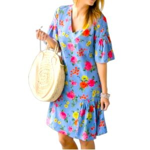 Ann Taylor Blue Dress with Pink and Yellow Floral Pattern